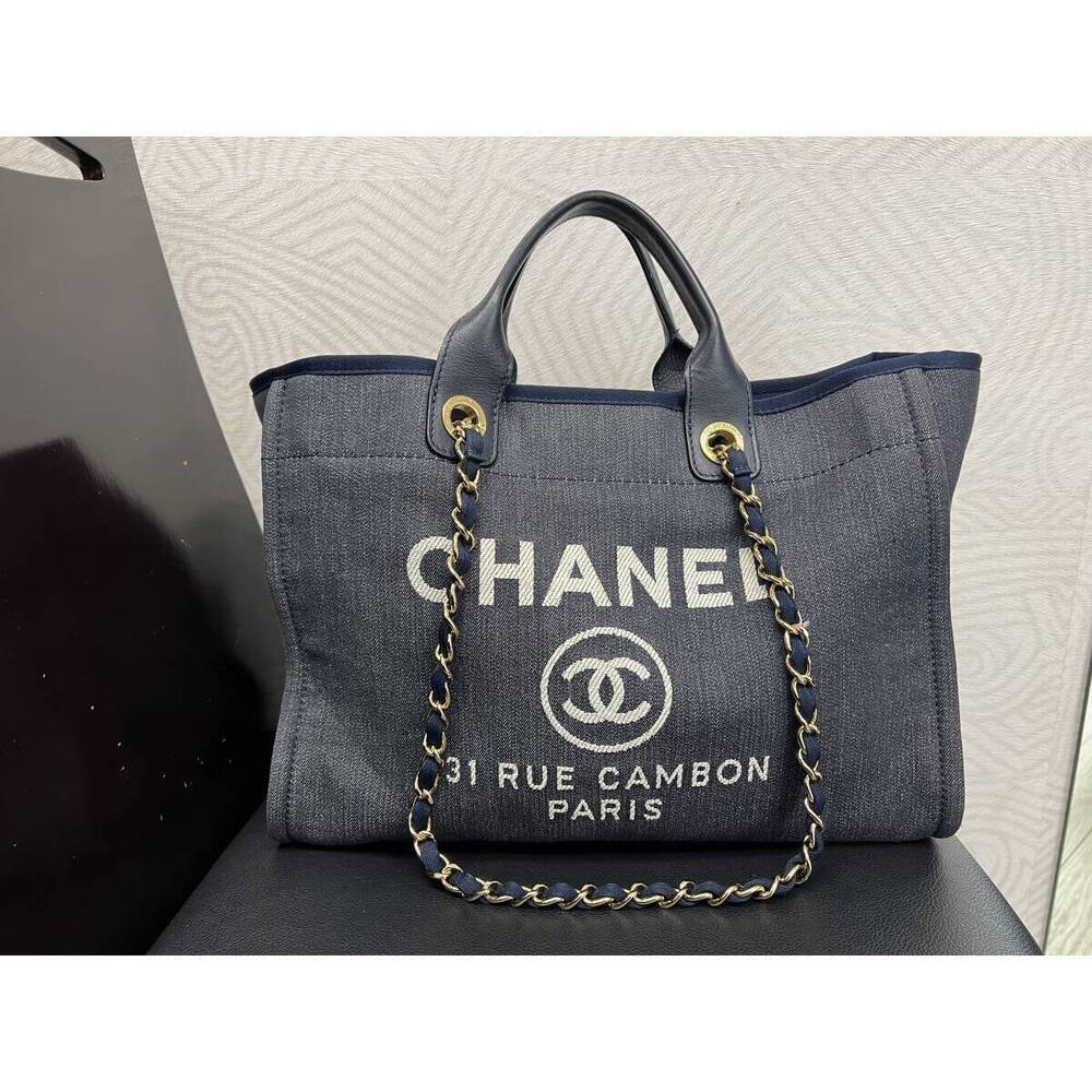 Chanel Deauville Bag Handbag Chain Tote Gold